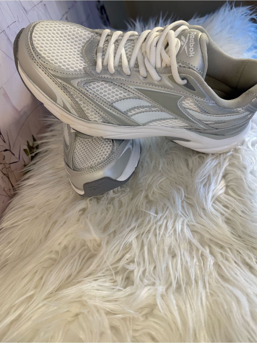 Reebok Women's White and Silver Athletic Lace-Up Sneakers